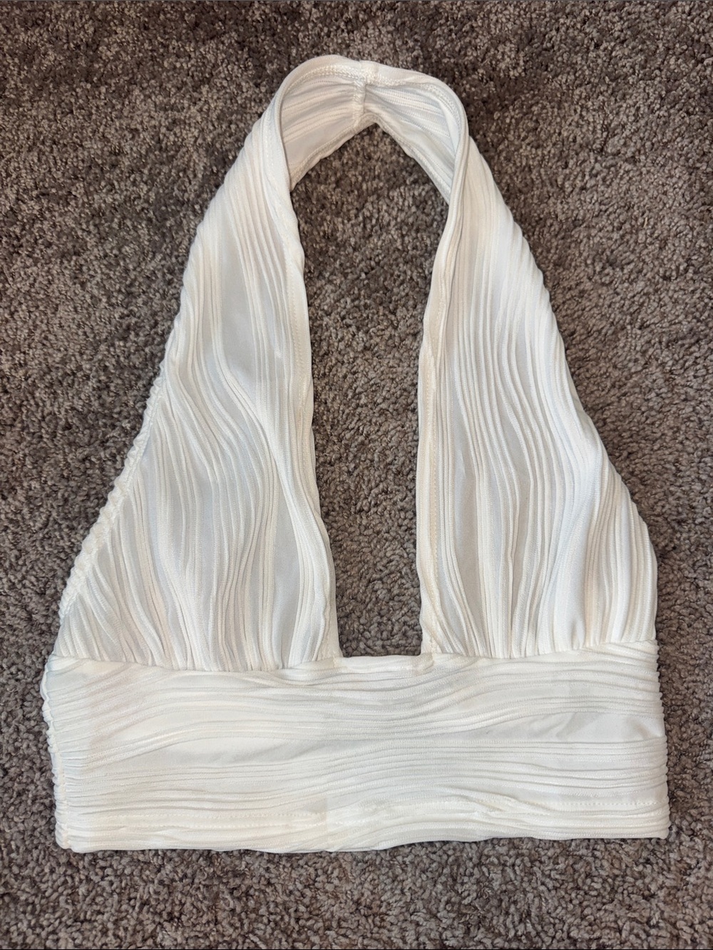 Women's White Halter Textured Crop Camisole